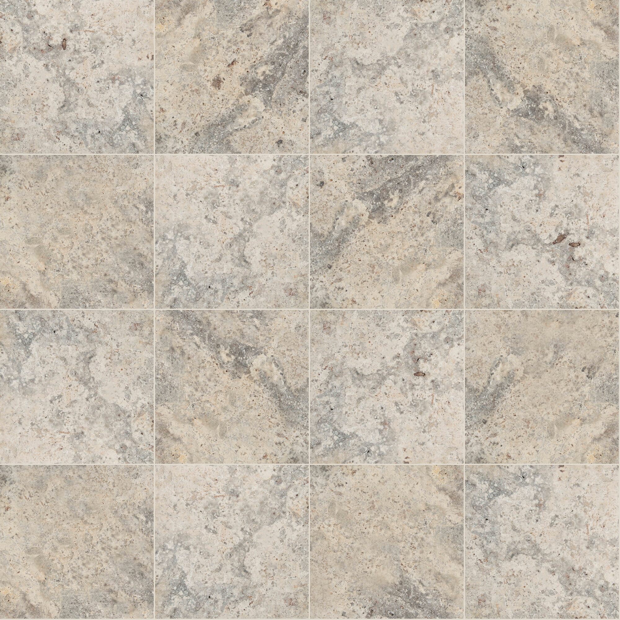 Ackland Marzana Sterling Tumbled Travertine Paver Tile — 16in. x 16in., Natural Stone, Silver and Gray, Model# NTE-LSC-160